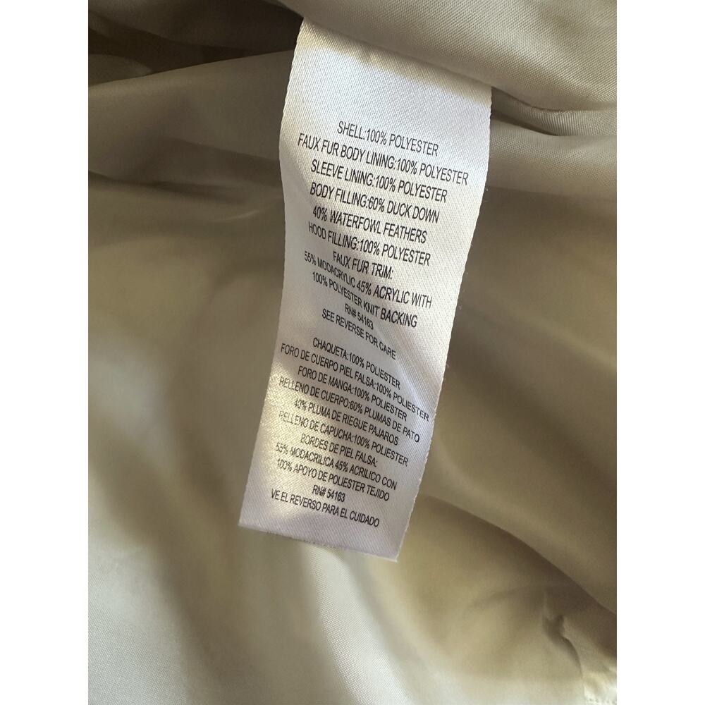 Calvin Klein Down Puffer Coat Faux Fur Hood Beige Full Zip Women's Size XL - Picture 6 of 15